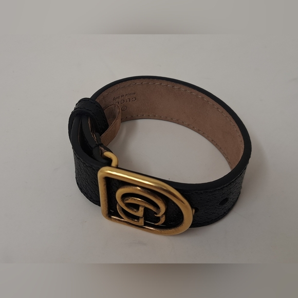 Gucci Marmont Double G Wrap Bracelet Cuff Pebbled Leather Italy Adjustable - Picture 4 of 16